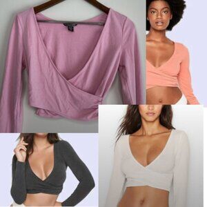 Victoria's Secret Cozy Wrap Crop Top Ribbed Ballet Wrap Ballerina Pink Sz Small